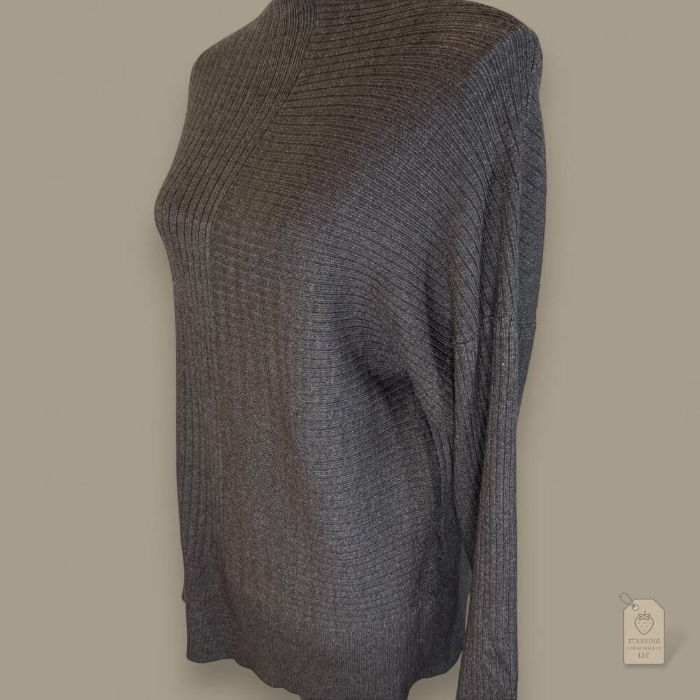 Modern Citizen Mixed Rib Mock Neck Sweater Medium Grey Architectural Knit Tunic - Picture 4 of 5